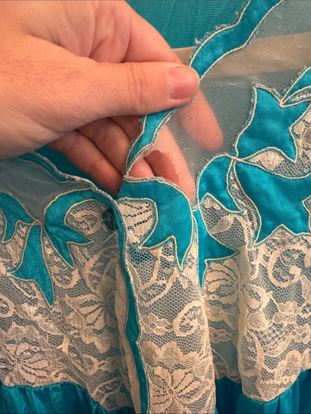 Vintage Turquoise Lace Yoke Maxi Nightgown Dress2x-3x‎